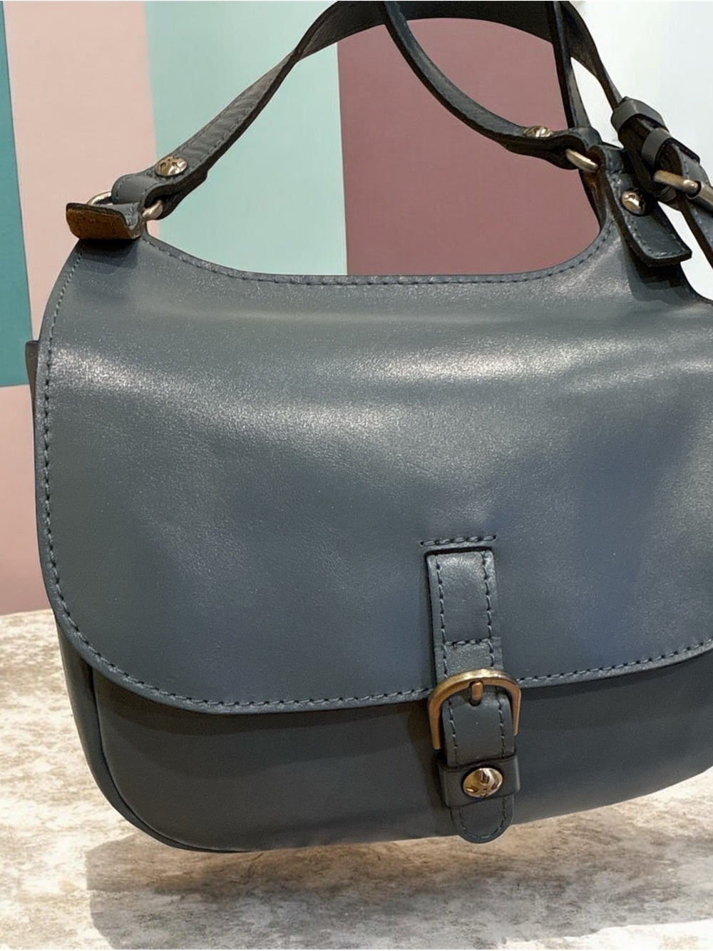 Patricia Nash Claretta mirage Blue leather Saddle Crossbody - Picture 3 of 8